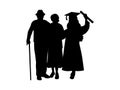 Silhouette girl graduate hugs grandparents Royalty Free Stock Photo