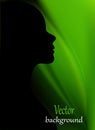 Silhouette of a girl on green background. Ecology and the green leaf. The female image of preserving pure nature