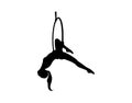 Silhouette of the girl hanging in the aerial hoop. Aerial gymnastics dancer. Vector illustration Royalty Free Stock Photo