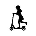 Silhouette girl helmet riding scooter Royalty Free Stock Photo