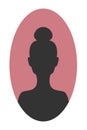 Silhouette of a girl with a high hairstyle in oval pink shape. Abstract faceless portrait of a woman
