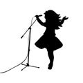 Silhouette girl music sings in microphone Royalty Free Stock Photo