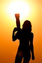 Silhouette of a girl photographer at sunset Royalty Free Stock Photo