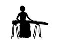 Silhouette of girl playing a stringed musical instrument of east asia.