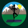 Silhouette of the girl the practicing yoga against the background of mountains. Royalty Free Stock Photo