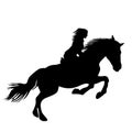 A silhouette of a girl rider on a horse jumping Royalty Free Stock Photo