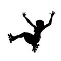 Silhouette of girl on roller skates. Girl make a stunt. Vector black and white illustration. Cutout isolated object.