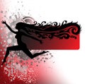 Silhouette of a girl running on the spray