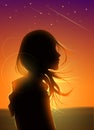 Silhouette Girl in Shooting Star Artwork Royalty Free Stock Photo