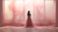 Silhouette of girl siluet stand on fabric background