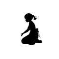 Silhouette girl sitting lap with hand down Royalty Free Stock Photo
