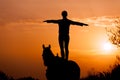 silhouette of a girl standing on a horse Royalty Free Stock Photo