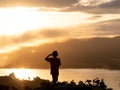 Silhouette Girl Standing Upright Doing Salute