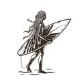 Silhouette of a girl on with surfing board