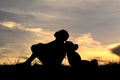 Silhouette a girl with teddy bear Royalty Free Stock Photo