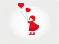 Silhouette of a girl with two balloons in the form of a heart on a white background Royalty Free Stock Photo