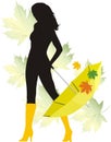 Silhouette of girl with umbrella. Autumn Royalty Free Stock Photo