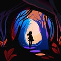 Silhouette of a girl walking through a tunnel. Flat vector illustration. Royalty Free Stock Photo
