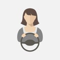 Silhouette a girl who sits behind the wheel. On a white background. Vector illustration.