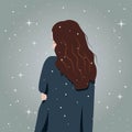 Silhouette of a girl in winter in a flat style