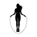 Silhouette girl workout exercise jump rope. Royalty Free Stock Photo