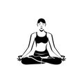 Silhouette of a girl in a yoga pose. Woman sits in the lotus position. Royalty Free Stock Photo