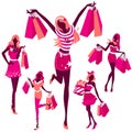 Silhouette of girls with bags Royalty Free Stock Photo