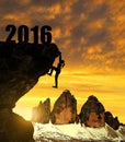 Silhouette girls climbs into the New Year 2016. Royalty Free Stock Photo