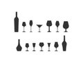 Silhouette of glasses and bottles icon set. Vector illustration Royalty Free Stock Photo
