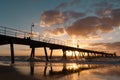 Silhouette of Glenelg Jetty at sunset. South Australia, Adelaide. Seaside landscape Royalty Free Stock Photo