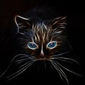 Silhouette of a glowing cat`s muzzle with blue eyes