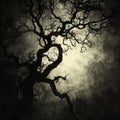 Silhouette of Gnarled Tree Against Dramatic Sepia Sky Royalty Free Stock Photo