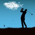 Silhouette of golf player after firing ball Royalty Free Stock Photo
