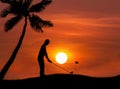 Silhouette golfer hitting golf shot on sunset Royalty Free Stock Photo