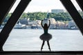 Silhouette of graceful ballerina in white tutu Royalty Free Stock Photo