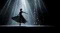 Silhouette of a graceful ballet dancer on stage, illuminated by dramatic spotlights against a dark background, AI Generated Royalty Free Stock Photo