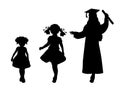 Silhouette of graduate growing up. Baby girl young woman Royalty Free Stock Photo