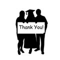 Silhouette graduate with parents holding placard with word Thank You. International Thank You Day. Royalty Free Stock Photo