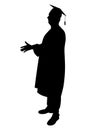 Silhouette of graduate student in graduation cap, extending his hand for handshake. Vector illustration Royalty Free Stock Photo