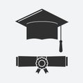 Silhouette Graduation hat and rolled diploma