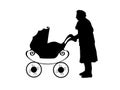 Silhouette of grandmother with baby stroller Royalty Free Stock Photo