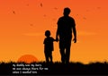 Silhouette graphics Father holding the young on hands outdoor of sunset with grass on the ground for greeting card vector Royalty Free Stock Photo