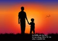 Silhouette graphics Father holding the young on hands outdoor of sunset with grass on the ground for greeting card vector Royalty Free Stock Photo