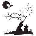 silhouette of grave with bare tree. Vector illustration decorative design Royalty Free Stock Photo