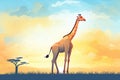 silhouette of a grazing giraffe with sunset backdrop Royalty Free Stock Photo