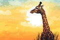 silhouette of a grazing giraffe with sunset backdrop Royalty Free Stock Photo