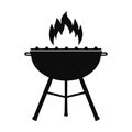 Silhouette grill icon with fire, brazier sign, chargrill icon isolated - vector