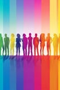 Silhouette group of adult people transgender men and women with rainbow colors. Generative AI