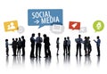 Silhouette Group of Business People with Social Media Concept Royalty Free Stock Photo