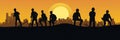 Silhouette of a Group of Construction Workers doing happy Work poses wearing safety guards and plastic helmets. flat vector